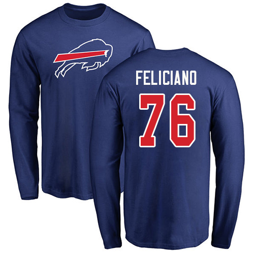 Men NFL Buffalo Bills #76 Jon Feliciano Royal Blue Name and Number Logo Long Sleeve T Shirt
